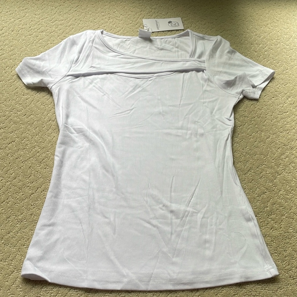 Xieerduo Stylish white Short Sleeve Top cutout ribbed